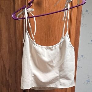 Kendall & Kylie Cream Camisole Crop Top Tie Front